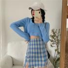 Crop Cardigan / Plaid A-line Mini Skirt