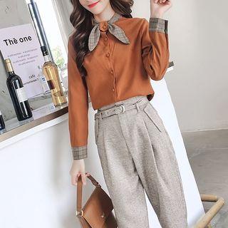 Set: Long-sleeve Tie-waist Shirt + Harem Pants