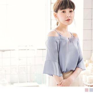 Spaghetti-strap Cold Shoulder Chiffon Top