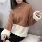 Mock Neck Two-tone Sweater