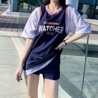 Set: Bikini Top + Swim Shorts + Cover-up Top