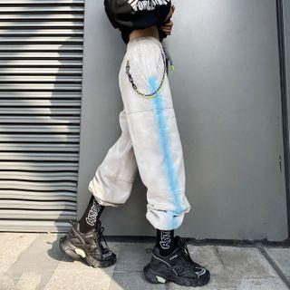 Drawstring-cuff Tie-dyed Wide-leg Jeans