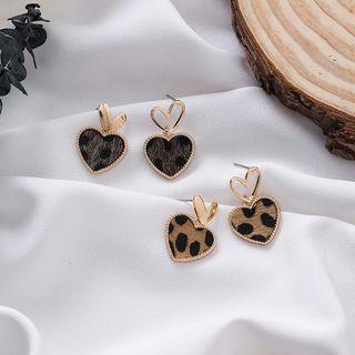 Non-matching Alloy Leopard Print Heart Dangle Earring