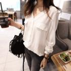 Long-sleeve V-neck Plain Shirt