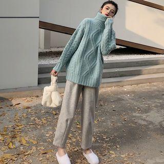 Turtleneck Cable Knit Sweater / Straight-cut Pants
