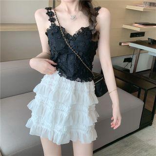 Spaghetti Strap Lace Top / Mini A-line Skirt