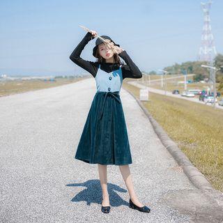 Set: Long-sleeve Top + Sleeveless Velvet Dress