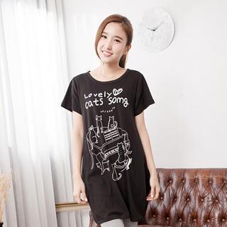Long Kitty-print Top