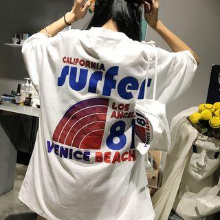 Set: 3/4-sleeve Printed Oversized T-shirt + Waist Bag