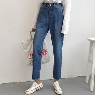 Lettering Straight-cut Cropped Jeans