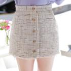 Button-front Tweed Miniskirt Gray - One Size