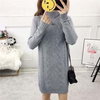 Turtle Neck Cable Knit Sweater Dress