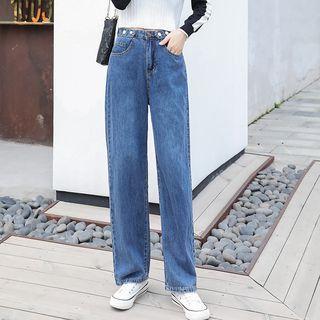 High-waist Straight-cut Demin Pants