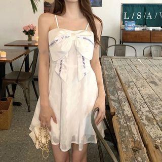 Spaghetti Strap Lettering Bow Mini Dress / Shirt