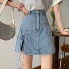 Side Strap Denim Mini Skirt