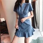 Short-sleeve Ruffle-hem Mini A-line Dress