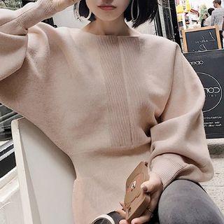 Balloon-sleeve Gathered Waist Sweater