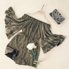 3/4-sleeve Off Shoulder Glittering Playsuit