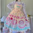 Bell-sleeve Ruffled Cake Print A-line Dress