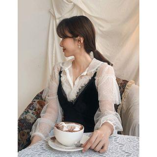 Dali Hotel Ruffled Dotted Tulle Blouse