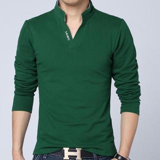 Open-placket Long-sleeve Polo Shirt