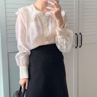 Long Sleeve Ruffled Collar Button-up Shirt