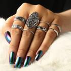 Set Of 8: Retro Alloy Ring (assorted Designs) Silver - One Size