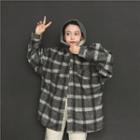 Long-sleeved Pocketed Gingham Hooded Blouse