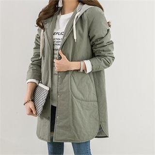 Snap-button Hooded Lined Coat