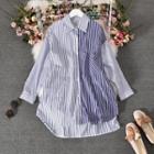 Striped Color Block Shirt Blue - One Size