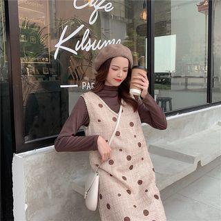 Long-sleeve Top / Sleeveless Dotted Dress