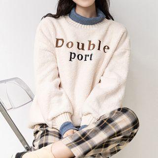 Mock Two Piece Letter Embroidered Fleece Sweatshirt