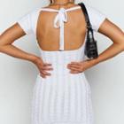 Short-sleeve Open-back Cable Knit Mini Sheath Dress