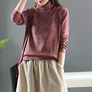 Mock Turtleneck Printed Knit Top