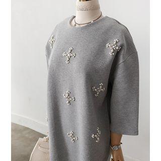 Crew-neck Zip-back Faux-pearl Dress