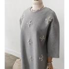 Crew-neck Zip-back Faux-pearl Dress