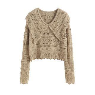 Collared Eyelet Knit Sweater