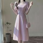 Puff-sleeve Square-neck Long Dress