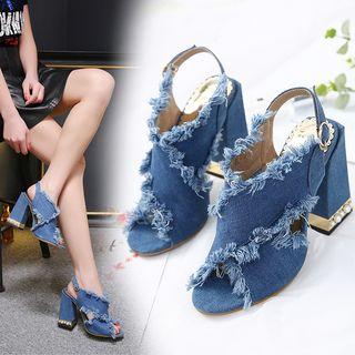 Slingback Frayed Denim Sandals