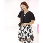 Sheer-trim Floral Pattern A-line Skirt