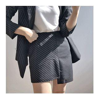 Set: Double-breasted Striped Jacket + Asymmetric Striped Miniskirt