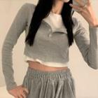 Long-sleeve Mock Two-piece Crop Top Gray - One Size
