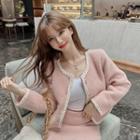 Set: Braided Trim Jacket + A-line Skirt