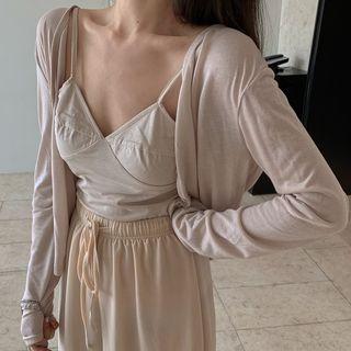 Spaghetti Strap Top / Long-sleeve Buttoned Top / Wide-leg Pants