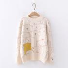 Bear Printed Lace-up Knitted Sweater