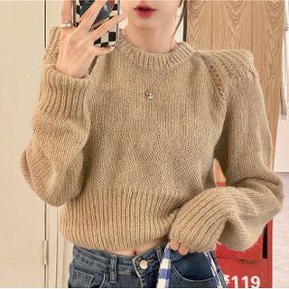 Long-sleeve Knit Top Khaki - One Size