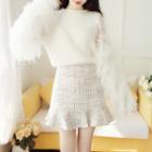 Furry Sweater / Mini Tweed Mermaid Skirt / Set