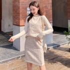 Knit Long-sleeve Top / Printed Vest / Straight-fit Skirt / Set