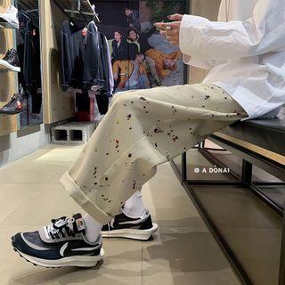 Splatter Print Cropped Wide Leg Pants