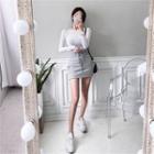Drawstring-waist Button-front Mini Skirt